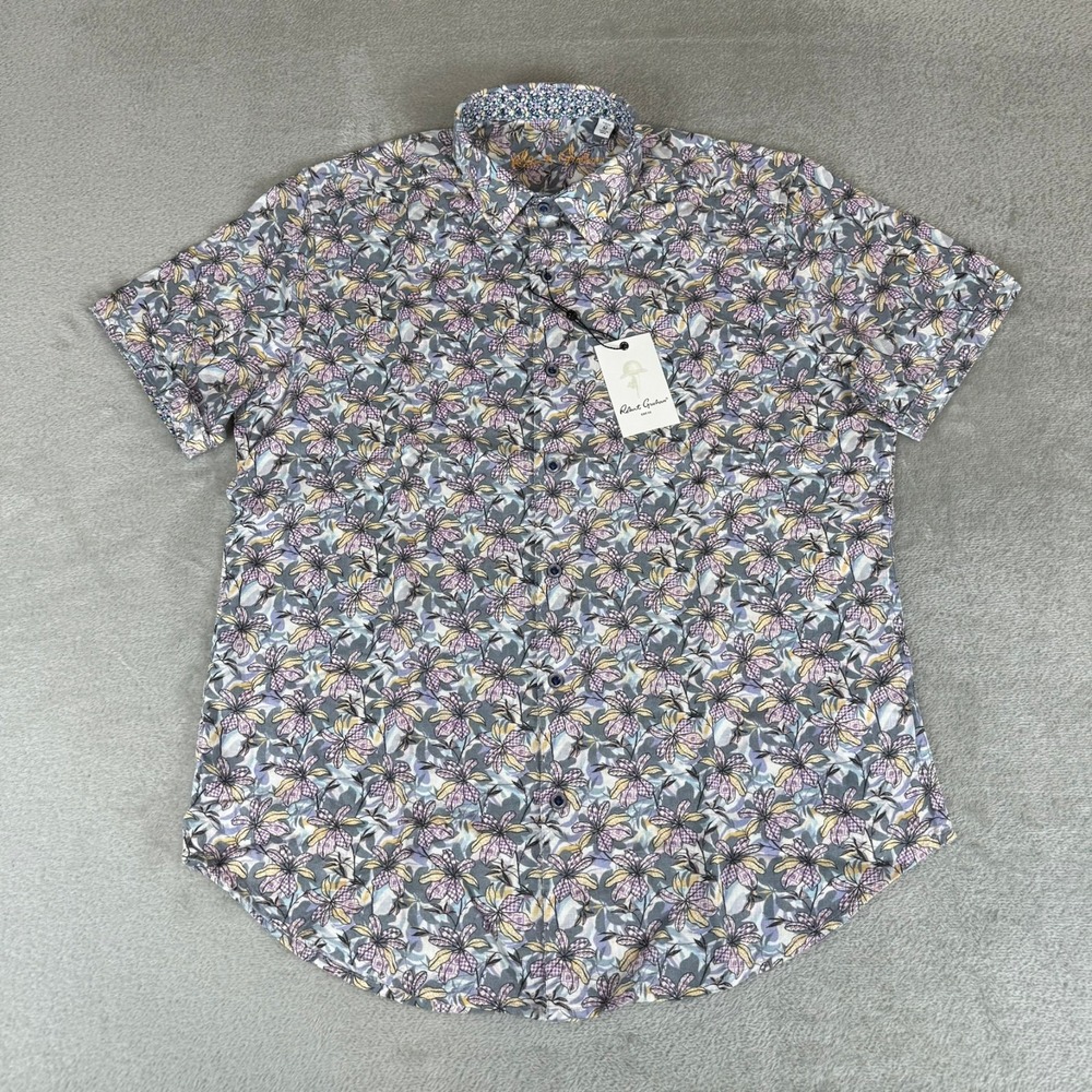Robert Graham Silverman Linen Button-Up Shirt Mens Medium Floral $188 New NWT